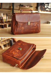 Vintage Light Brown Mens Leather Briefcase Work Handbags Brown 14'' Computer Briefcase For Men - iwalletsmen