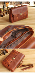 Vintage Light Brown Mens Leather Briefcase Work Handbags Brown 14'' Computer Briefcase For Men - iwalletsmen