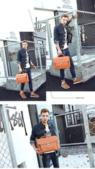 Vintage Light Brown Mens Leather Briefcase Work Handbags Brown 14'' Computer Briefcase For Men - iwalletsmen