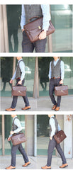 Vintage Light Brown Mens Leather Briefcase Work Handbags Brown 14'' Computer Briefcase For Men - iwalletsmen