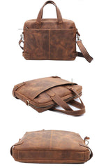 Vintage Maroon Mens Leather Briefcase Work Handbag Brown 14'' Laptop Briefcases For Men - iwalletsmen
