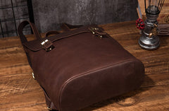 Vintage Mens Coffee Leather Backpack Travel Backpack Leather Hiking Backpack for Men - iwalletsmen