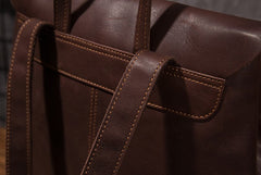 Vintage Mens Coffee Leather Backpack Travel Backpack Leather Hiking Backpack for Men - iwalletsmen