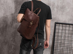 Vintage Mens Coffee Leather Backpack Travel Backpack Leather Hiking Backpack for Men - iwalletsmen