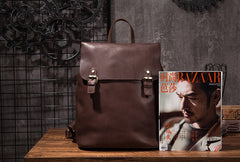 Vintage Mens Coffee Leather Backpack Travel Backpack Leather Hiking Backpack for Men - iwalletsmen