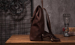 Vintage Mens Coffee Leather Backpack Travel Backpack Leather Hiking Backpack for Men - iwalletsmen