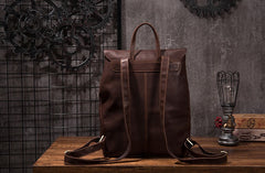 Vintage Mens Coffee Leather Backpack Travel Backpack Leather Hiking Backpack for Men - iwalletsmen