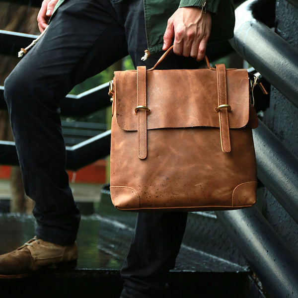 Vintage Mens Leather Briefcase Handbag Shoulder Bag Backpack for men - iwalletsmen