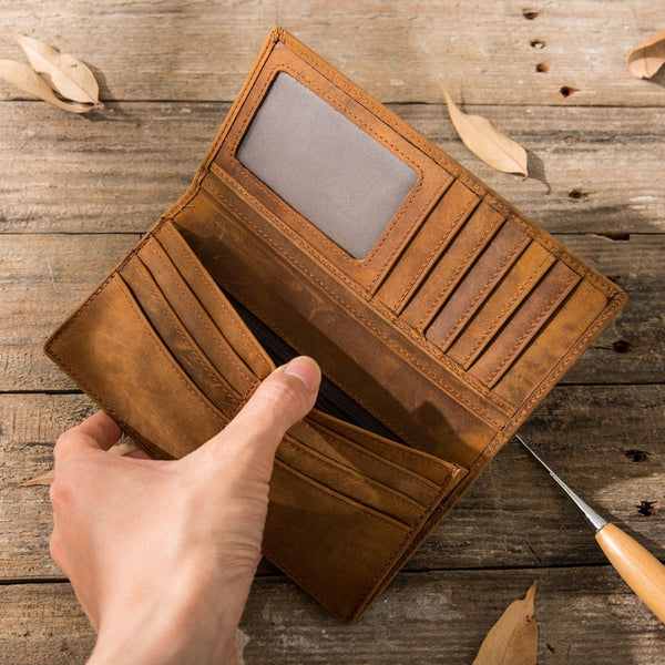 Vintage Slim Cool Mens long Wallet Leather Wallet Bifold Long Wallets for Men - iwalletsmen