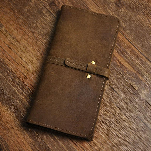 Vintage Slim Leather Long Wallet for Men Bifold Coffee Wallet - iwalletsmen