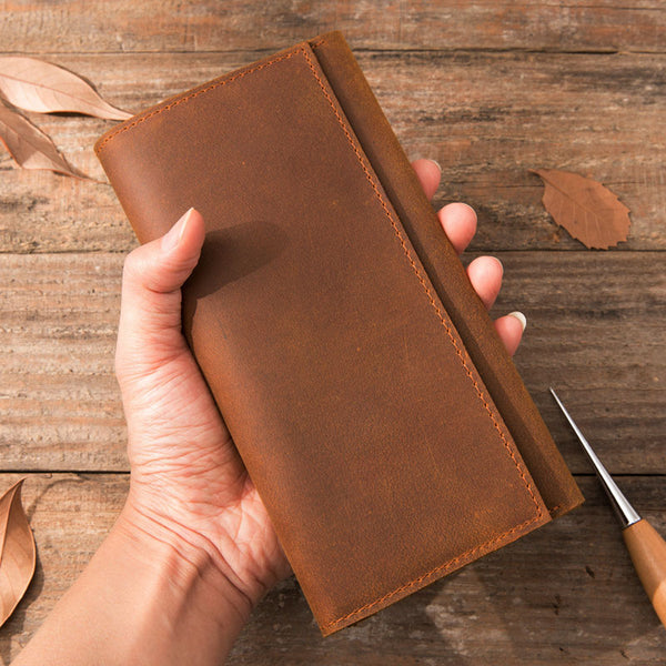 Vintage Slim long Wallet Leather Mens Tan Wallet Long Wallet for Men - iwalletsmen