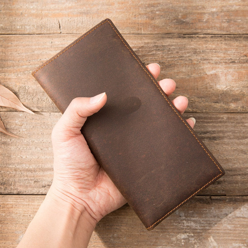 Vintage Slim long Wallets Leather Mens Tan Wallet Long Wallet for Men - iwalletsmen
