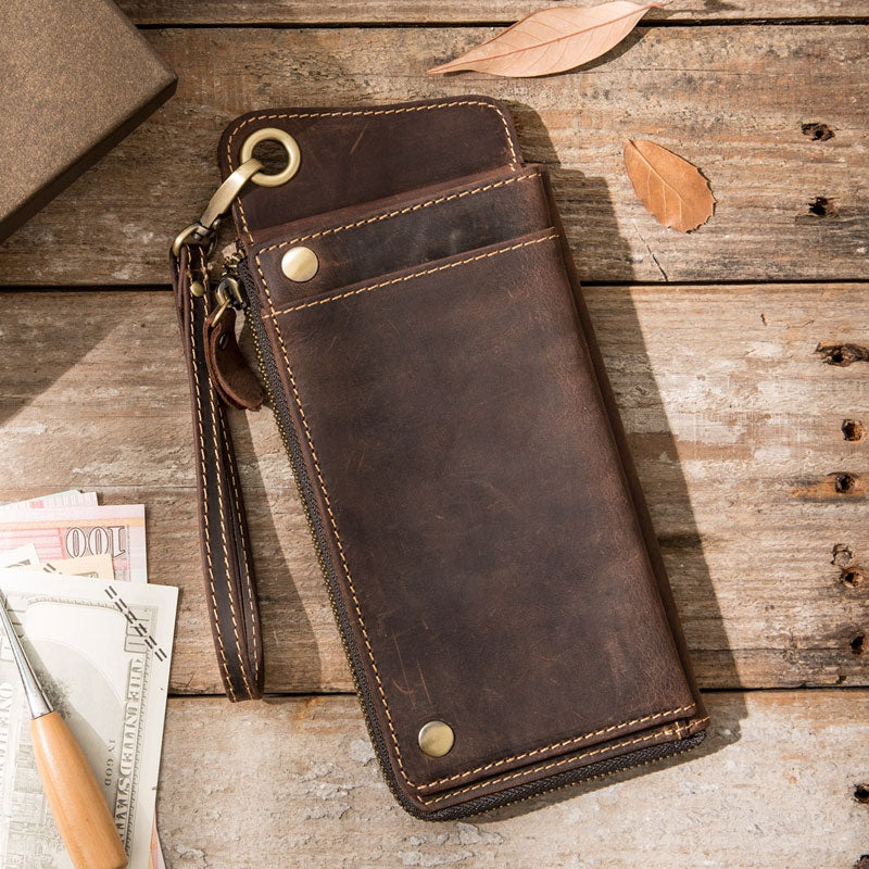 Vintage long Biker Chain Wallet Leather Mens Chain Wallet