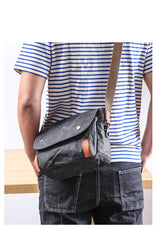 Wax Canvas Leather Mens Dark Gray Small Side Bag Courier Bag Khaki Messenger Bag for Men - iwalletsmen