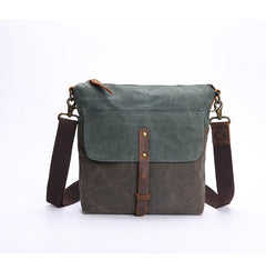 Wax Canvas Leather Mens Small Waterproof Vertical Green Side Bag Courier Bag Messenger Bag for Men - iwalletsmen