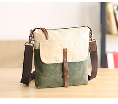 Wax Canvas Leather Mens Small Waterproof Vertical Green Side Bag Courier Bag Messenger Bag for Men - iwalletsmen