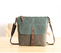 Wax Canvas Leather Mens Small Waterproof Vertical Green Side Bag Courier Bag Messenger Bag for Men - iwalletsmen