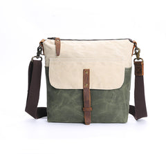 Wax Canvas Leather Mens Small Waterproof Vertical Green Side Bag Courier Bag Messenger Bag for Men - iwalletsmen