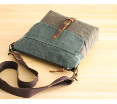 Wax Canvas Leather Mens Small Waterproof Vertical Green Side Bag Courier Bag Messenger Bag for Men - iwalletsmen