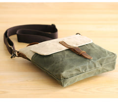 Wax Canvas Leather Mens Small Waterproof Vertical Green Side Bag Courier Bag Messenger Bag for Men - iwalletsmen