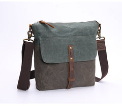 Wax Canvas Leather Mens Small Waterproof Vertical Green Side Bag Courier Bag Messenger Bag for Men - iwalletsmen