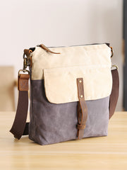 Wax Canvas Leather Mens Small Waterproof Vertical Green Side Bag Courier Bag Messenger Bag for Men - iwalletsmen