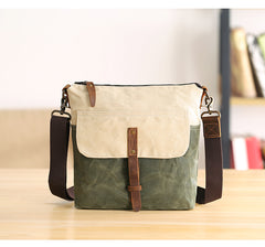 Wax Canvas Leather Mens Small Waterproof Vertical Green Side Bag Courier Bag Messenger Bag for Men - iwalletsmen