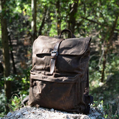 Waxed Canvas Mens Black Backpack Computer Khaki Backpack Travel Backpack Hiking Backpack for Men - iwalletsmen
