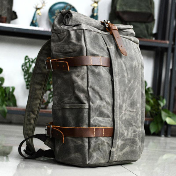 Waxed Canvas Mens Computer Khaki Backpack Black Backpack Travel Backpack Hiking Backpack for Men - iwalletsmen