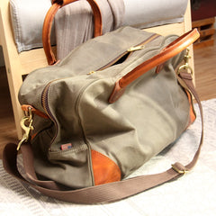 Waxed Canvas Mens Travel Bag Weekender Bag Army Green Large Canvas Duffle Bag for Men