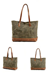 Waxed Canvas Mens Womens Tote Handbag Messenger Bags Green Canvas Shoulder Tote Bag For Men and Women - iwalletsmen