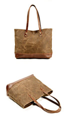 Waxed Canvas Mens Womens Tote Handbag Messenger Bags Camel Canvas Shoulder Tote Bag For Men and Women - iwalletsmen