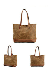 Waxed Canvas Mens Womens Tote Handbag Messenger Bags Camel Canvas Shoulder Tote Bag For Men and Women - iwalletsmen