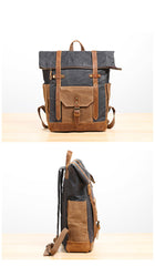 Waxed Canvas Leather Mens 17‘’ Lake Green Backpack Khaki Travel Backpack Dark Gray Hiking Backpack for Men - iwalletsmen
