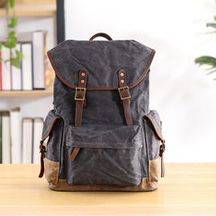 Waxed Canvas Leather Mens Army Green 15‘’ Large Backpack Travel Backpack College Backpack for Men - iwalletsmen