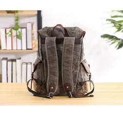 Waxed Canvas Leather Mens Army Green 15‘’ Large Backpack Travel Backpack College Backpack for Men - iwalletsmen