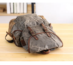 Waxed Canvas Leather Mens Army Green 15‘’ Large Backpack Travel Backpack College Backpack for Men - iwalletsmen