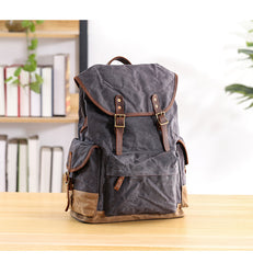 Waxed Canvas Leather Mens Army Green 15‘’ Large Backpack Travel Backpack College Backpack for Men - iwalletsmen