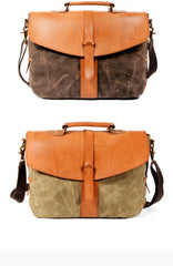 Waxed Canvas Leather Mens Casual 14'' Messenger Bag Side Bag Computer Bag For Men - iwalletsmen