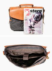 Waxed Canvas Leather Mens Casual 14'' Messenger Bag Side Bag Computer Bag For Men - iwalletsmen
