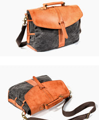 Waxed Canvas Leather Mens Casual 14'' Messenger Bag Side Bag Computer Bag For Men - iwalletsmen
