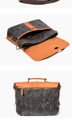 Waxed Canvas Leather Mens Casual 14'' Messenger Bag Side Bag Computer Bag For Men - iwalletsmen