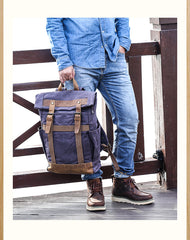 Waxed Canvas Leather Mens 15‘’ Gray College Backpack Travel Backpack Hiking Backpack for Men - iwalletsmen