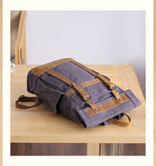 Waxed Canvas Leather Mens 15‘’ Gray College Backpack Travel Backpack Hiking Backpack for Men - iwalletsmen