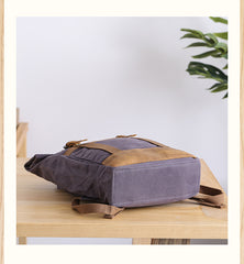 Waxed Canvas Leather Mens 15‘’ Gray College Backpack Travel Backpack Hiking Backpack for Men - iwalletsmen