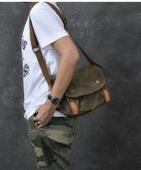 Waxed Canvas Leather Mens Gray Side Bag Khaki Messenger Bag Small Courier Bag For Men - iwalletsmen