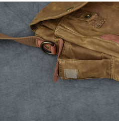 Waxed Canvas Leather Mens Gray Side Bag Khaki Messenger Bag Small Courier Bag For Men - iwalletsmen