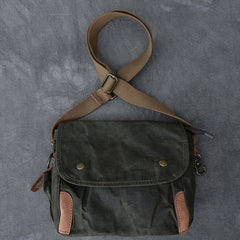 Waxed Canvas Leather Mens Gray Side Bag Khaki Messenger Bag Small Courier Bag For Men - iwalletsmen