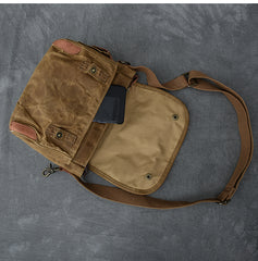 Waxed Canvas Leather Mens Gray Side Bag Khaki Messenger Bag Small Courier Bag For Men - iwalletsmen