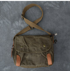 Waxed Canvas Leather Mens Gray Side Bag Khaki Messenger Bag Small Courier Bag For Men - iwalletsmen